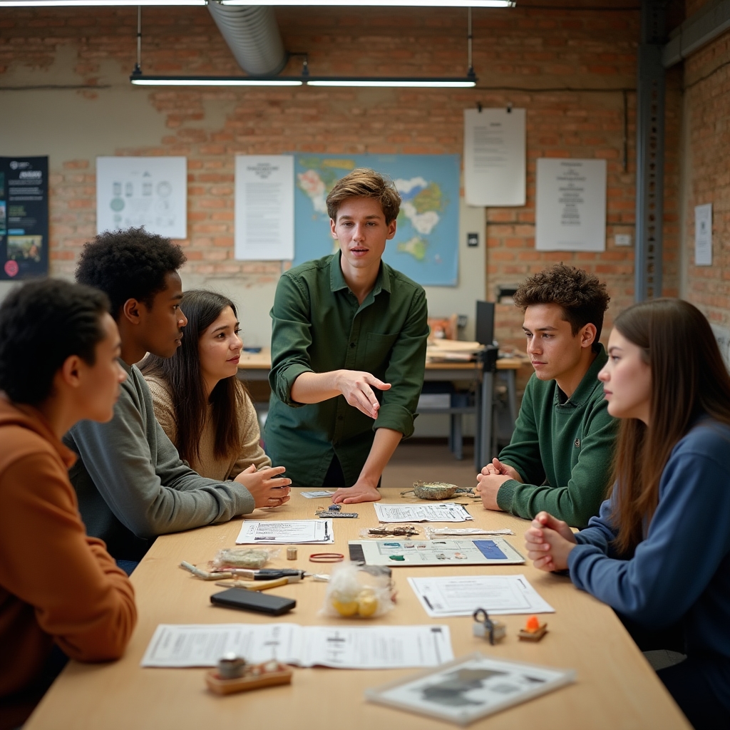 Alumnado explorando modelos de economía circular y consumo alternativo en un taller