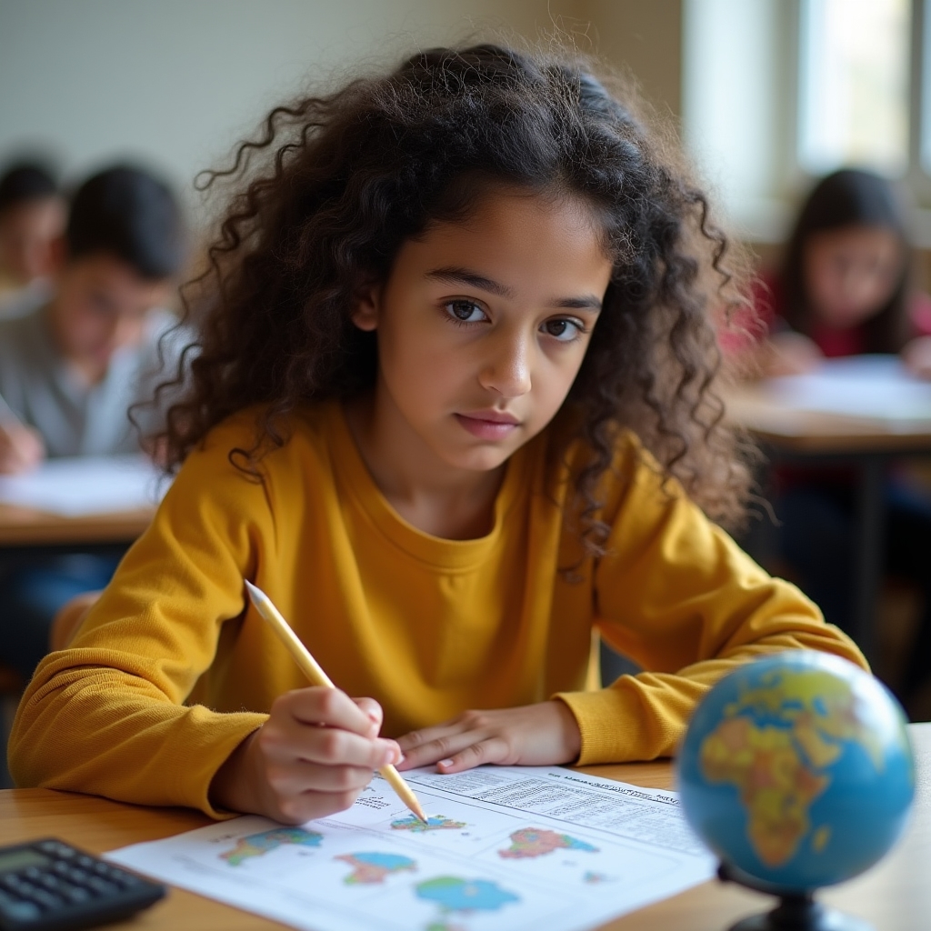 Student calculating ecological footprint with worksheets