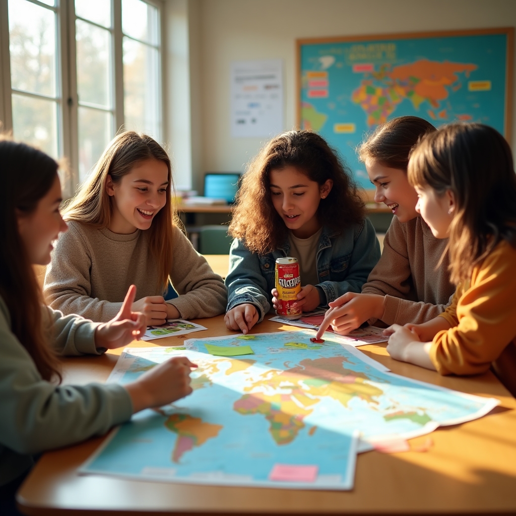 Students engaged in discussion about fair trade and ethical consumption